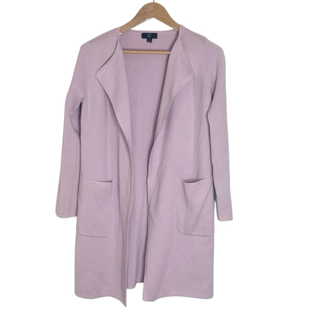 J Crew 365 longline sweater jacket in lilac hue cotton merino wool blend size XS